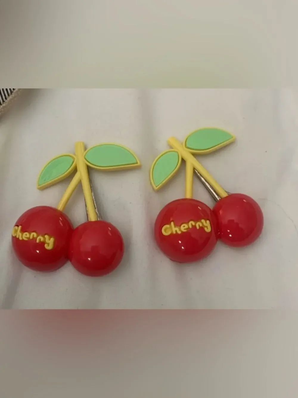 Cherry Hair Clips with Green Leaves